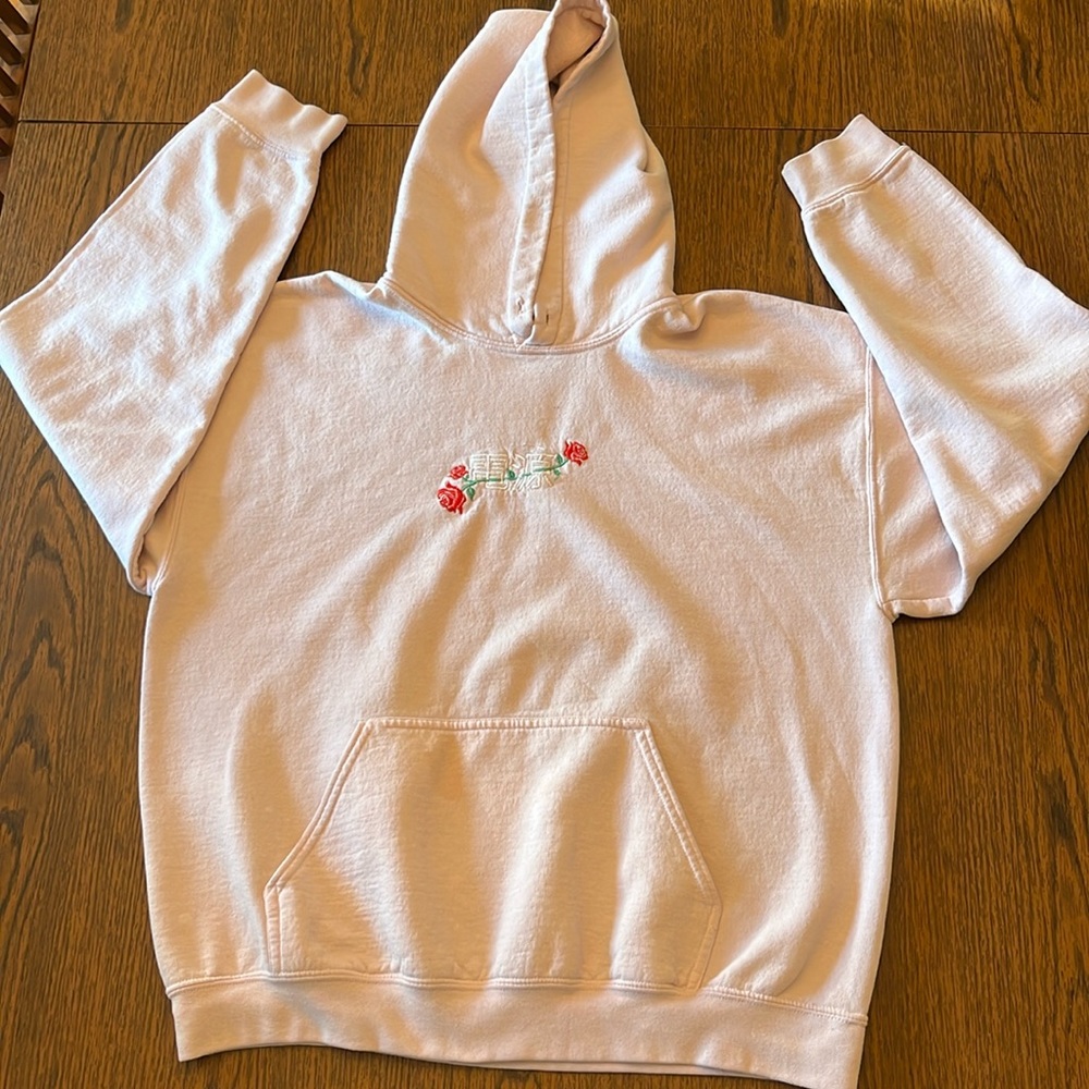 Cooke Collective light pink hoodie with roses, size L